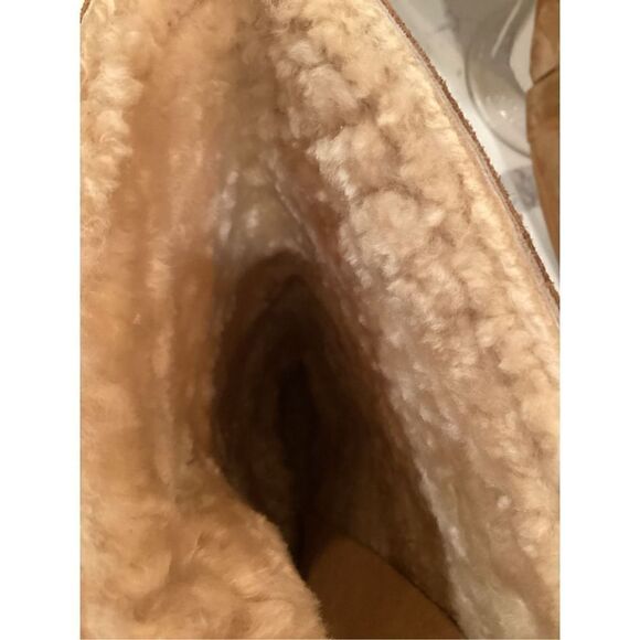 Frye Womens Celia Shearling Back Lace Boot Sz 9 Leather Fawn 16” Shaft - Picture 6 of 9